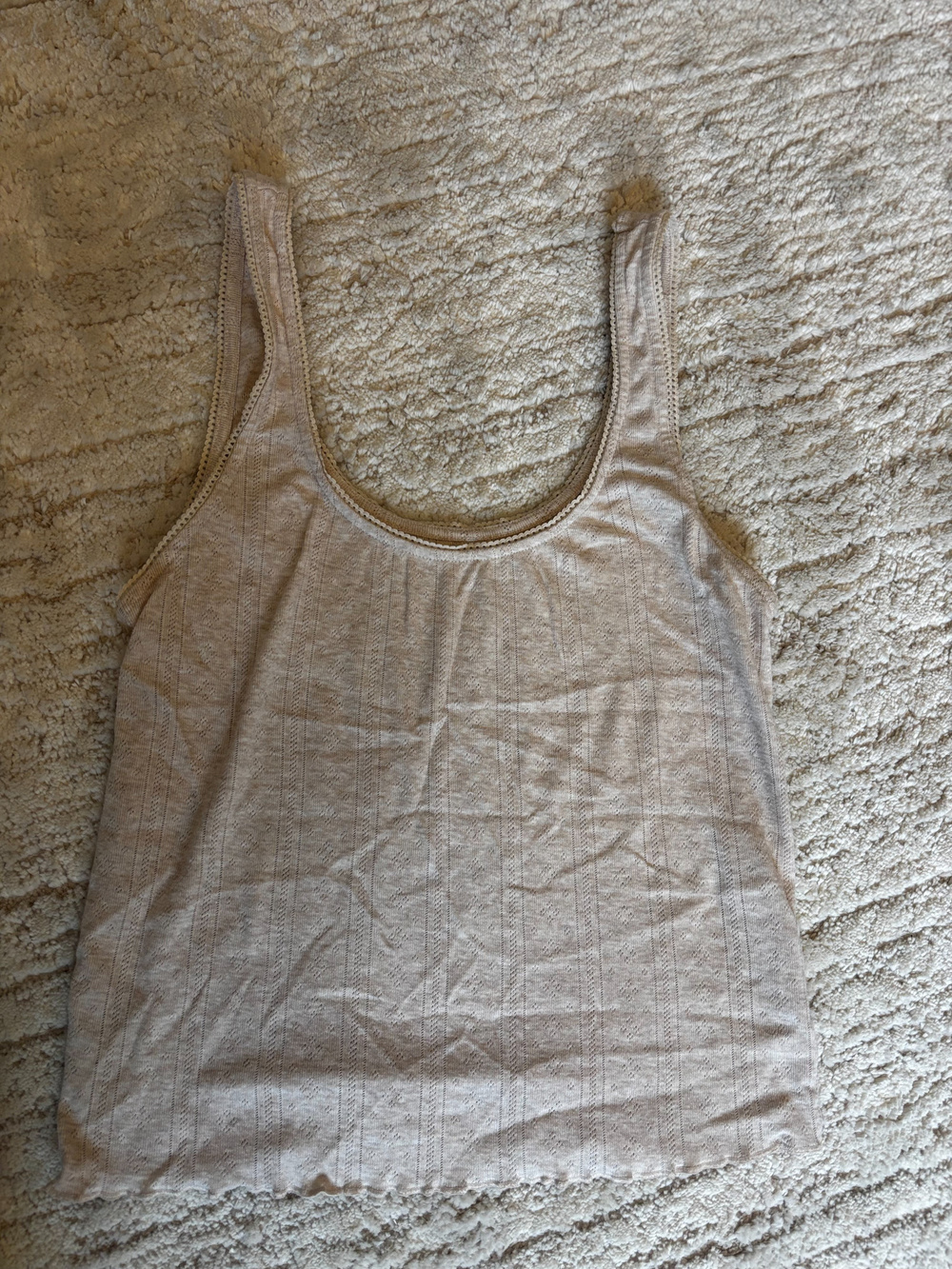 American Eagle Ribbed Tank Top Beige Lace Trim Womens M